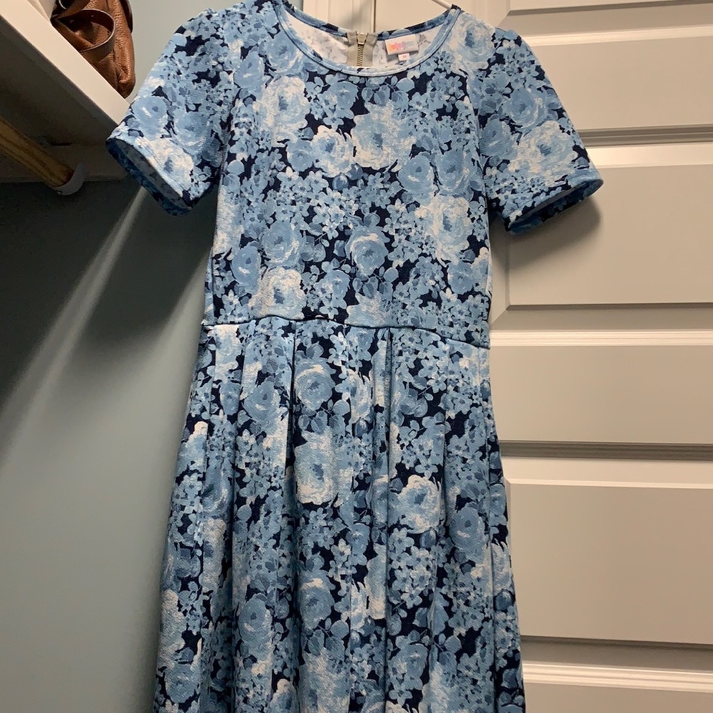 Blue floral knee length dress with Pockets.